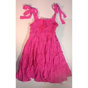 Chelsea & Violet Smocked Ruffle Mini Dress Fuchsia Pink Tiered Boho NWT Size M